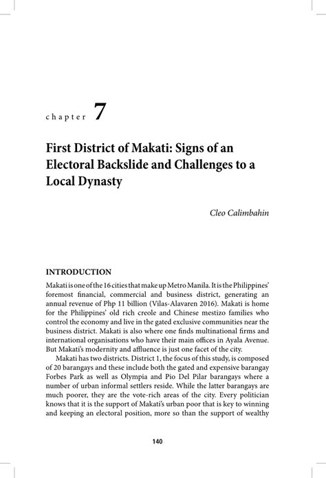 First District of Makati: Signs of an Electoral Backslide and .